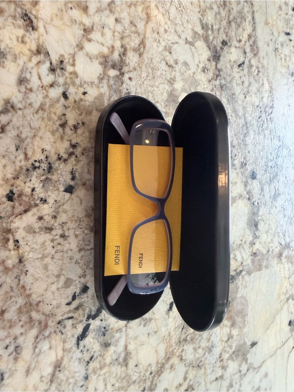 Fendi Translucent Purple Rectangular Eyeglasses with Yellow Cloth